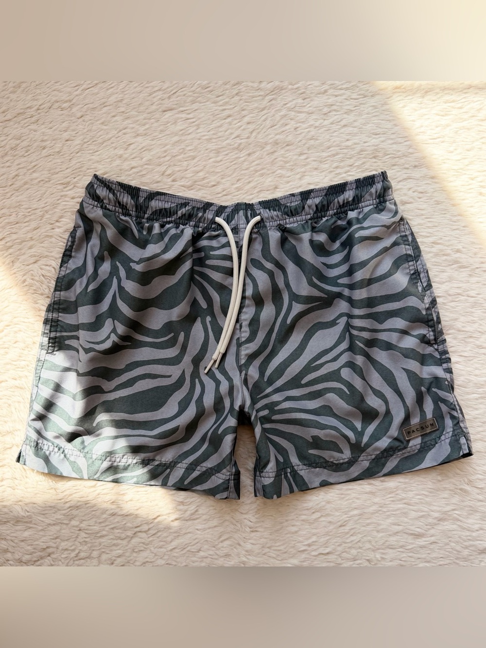 Pacsun Army Zebra AOP 4.5" Board Shorts Animal Print Wild Drawstring Swim Small